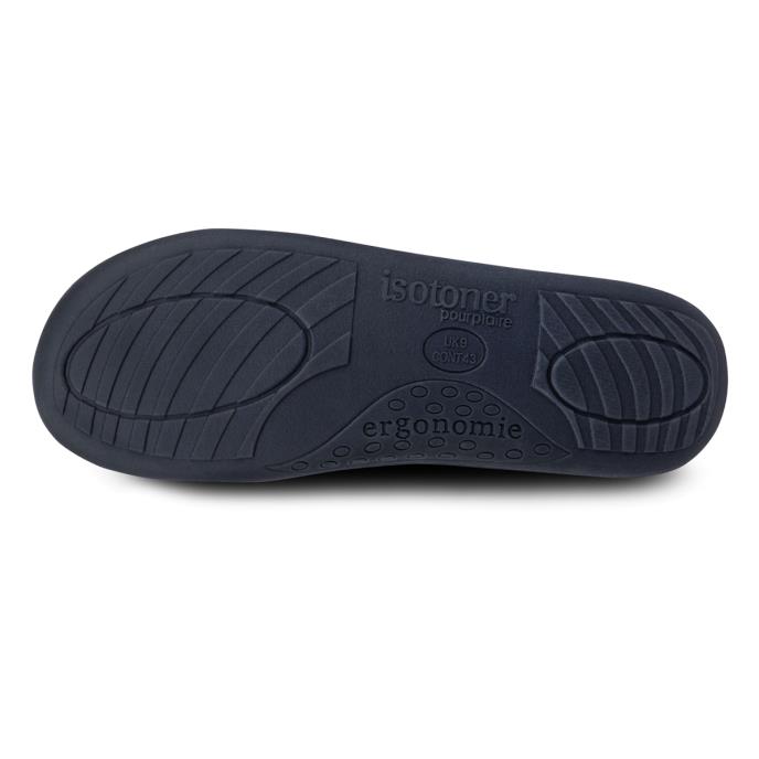 Isotoner Mens Velour Closed Back Slipper With Velcro Opening Navy Check Extra Image 5